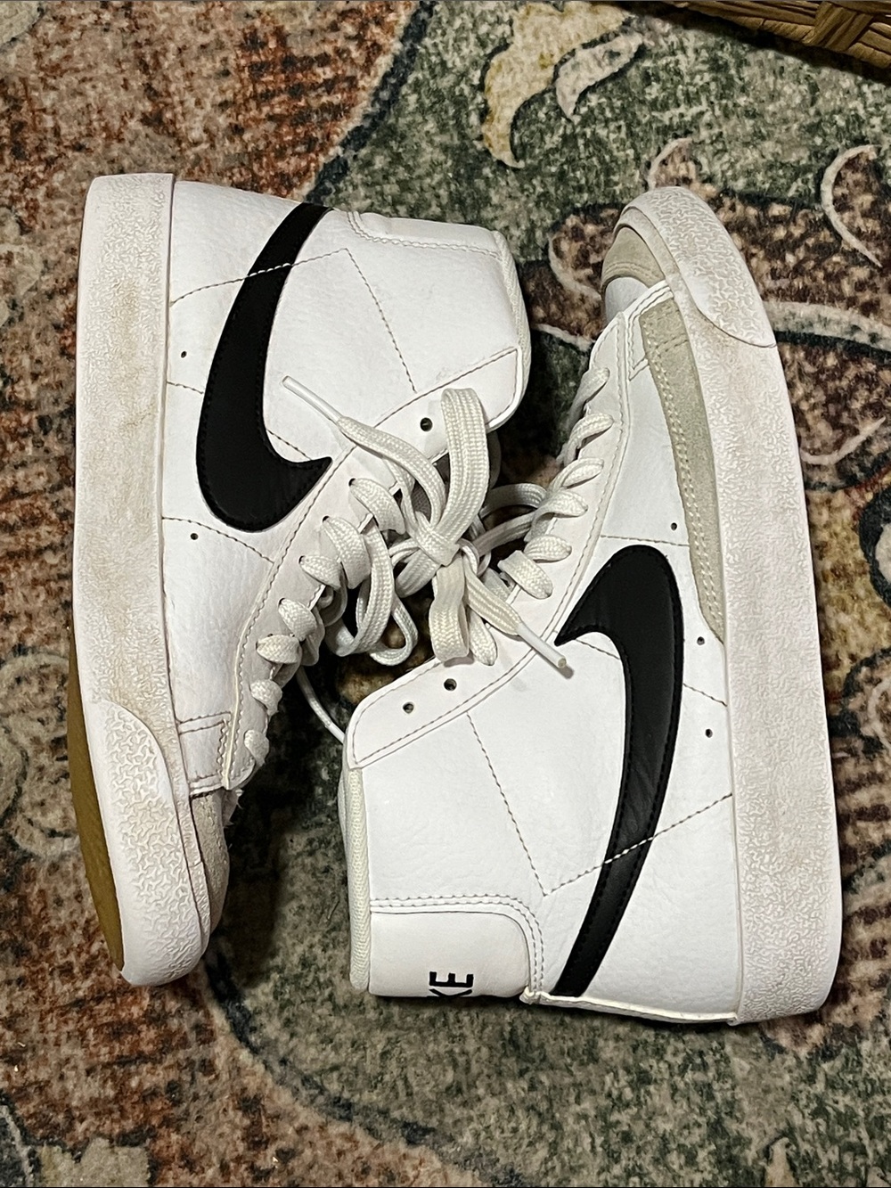 Nike White and Black Mid-Top Sneakers
